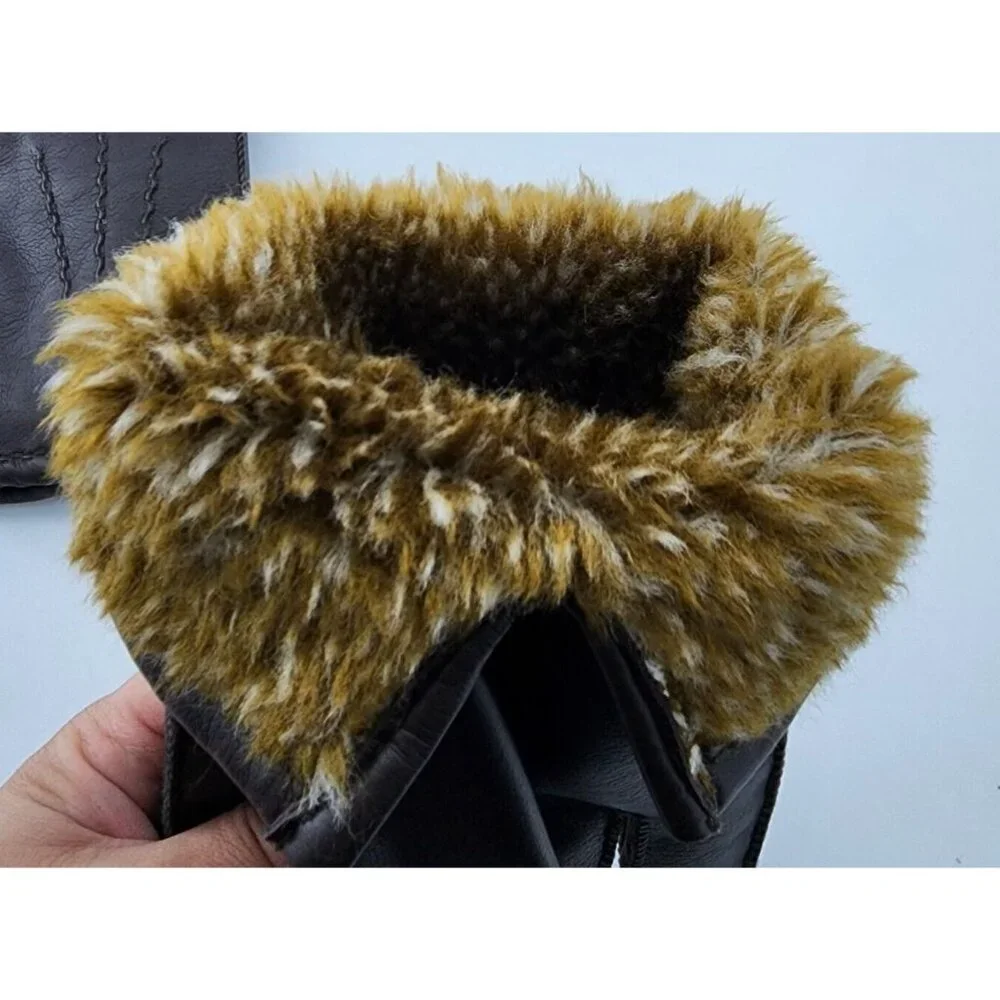 Vintage Avon Novahide Brown Faux‎ Leather Vinyl Gloves Acrylic Lined Size M